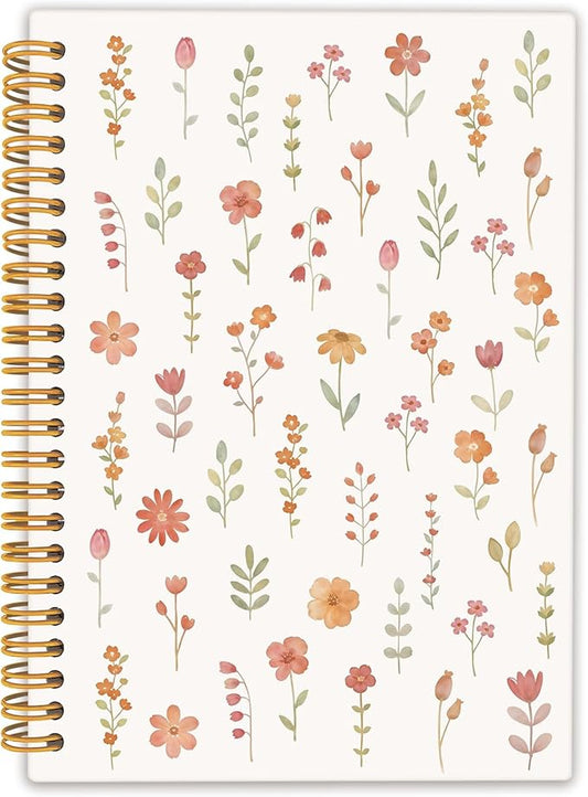 Boho Floral Spiral Notebook Journal, Cottagecore Wildflower Pretty Notebooks for Note Taking, Rustic Botanical Flower Journals for Women, Hardcover Notebook 5.5x8.3