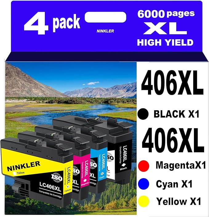 LC406XL Ink Cartridges Compatible for Brother Printer LC406 for MFC-J4335DW MFC-J4535DW MFC-J4335DW MFC-J5855DW MFC-J6555DW MFC-J6955DW 4 Pack(Black Cyan Magenta Yellow)