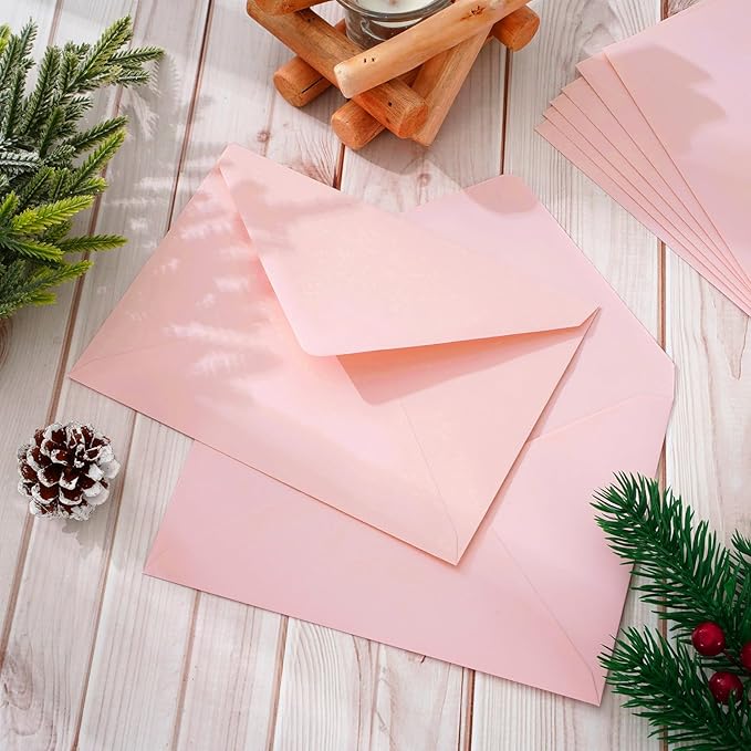 Whaline 50pcs Pink A7 Invitation Envelopes Greeting Card Envelopes with V-Flap, Gift Card Sleeves for Mailing, 7.3x5.3 Inch