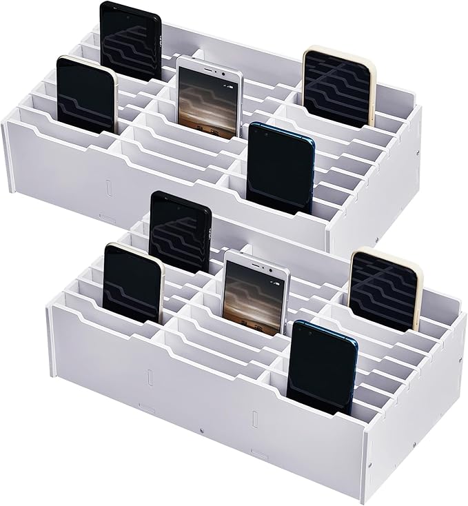 Ctosree 2 Pcs Cell Phone Holder School Desk Calculator Storage Box Holder Case Multifunctional Classroom Caddy Cell Phone Organizer (12.8 x 8.5 x 5.31 Inch)