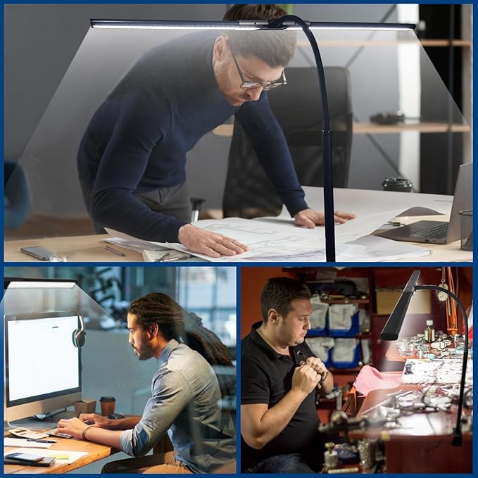 LED Desk Lamp for Office Home, Eye-Caring Desk Light with Stepless Dimming