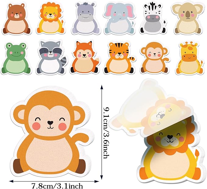 Jungle Animals Sticky Notes, 240 Pages Cute Cartoon Animal Self Adhesive Memo Pad Jungle Animals Sticky Note Self Stick Cartoon Notepad Notes Memo Pads for Home, School, Office -12 Designs