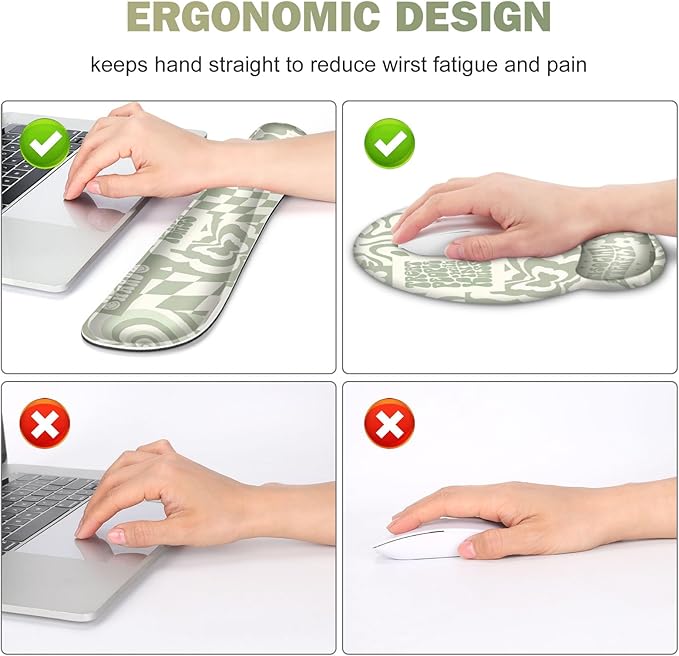 Large Desk Mat, Beige Gaming Mouse Pad, Desk Pad Protector, XXL Mousepad + Keyboard Wrist Rest+Mouse Wrist Rest+Coaster Set with Ergonomic Desk Pad for Home Office PC Computer, Retro Boho Aesthetic