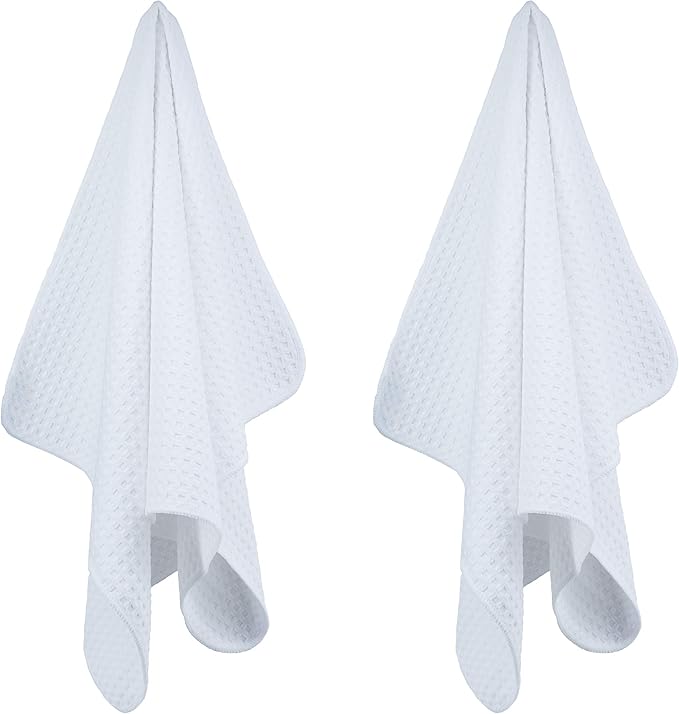 POLYTE Ultra Premium Microfiber Kitchen Dish Hand Towel Waffle Weave, 8 Pack (16x28 in, White)