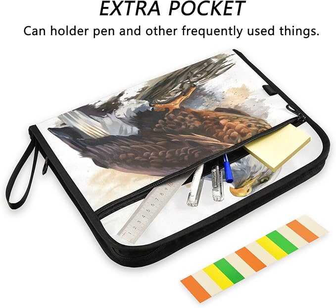 Bald Eagle Expanding File Folder 13 Pockets with Zipper Expandable Filing Folders Accordion Document Files Organizer for A4 Letter Size Paper
