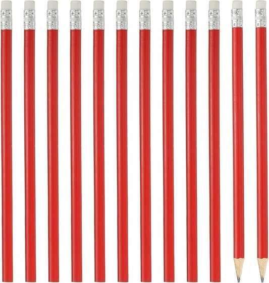 PATIKIL Round Wooden Pencils Bulk, 12 Pack HB Graphite Pencils with Eraser for Office Supplies, Engineering Marking Writing Art Drawing Supplies, Red