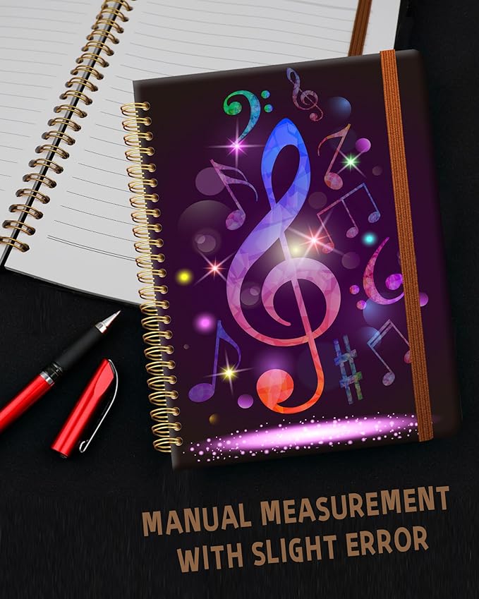 Ruled Spiral Writing Notebook,A5 Hardcover Lined College Journal for Women,Strong Twin-Wire Binding with Premium Paper,8.4" X 6",Perfect for School,Office,Home(Colorful Purple Music)