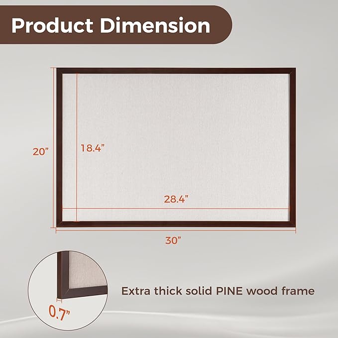 Fun Memories Cork Board Bulletin Board for Office, 20" x 30" Pine Wooden Framed Corkboard, Wall Mounted Notice Pin Board for School Home & Office, Dark Walnut