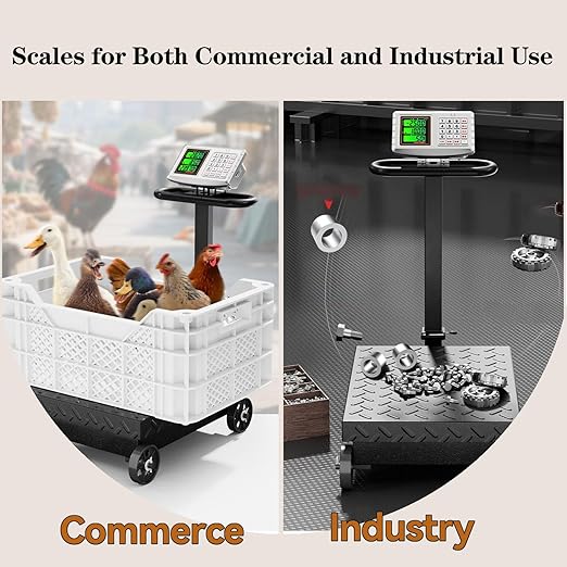 660lb Industrial Platform Scale with Wheels Computing Floor Digital Scale with Accurate LB/KG Price Calculator High Definition Displa Foldable for Weighing Luggage Package Shipping Mailing