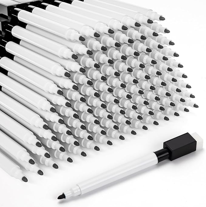 100 Pcs Black Magnetic Dry Erase Markers with Eraser Cap, White Board Mini Dry erase Markers Bulk, Fine Point Tip Student White Board Markers for Teachers Office School Supplies