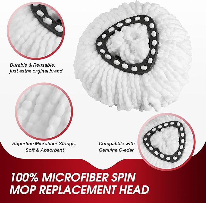 4 Pack Spin Mop Refills Head, Mop Heads Replacement for Spin Mop, Washable Microfiber Mop Replace Head Spin Mop, 360°Spinning Micro Replacement Mop Head for Easy House Cleaning Floor Mopping