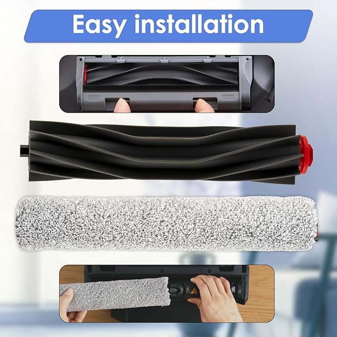 (4 Pack) Omni S1 Pro Replacement Roller Brushes Compatible With Eufy Omni S1 Pro Robot Vacuum Cleaner, Main Brushes Accessories Kit, 2 Rubber Roller Brushes, 2 Roller Mops