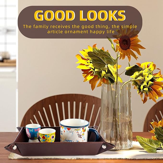 Leather Valet Tray for Men and Women - Jewelry Tray Nightstand Organizer - Bedside Vanity Tray - Dresser Catchall Tray - Desk Organizer and Storage for Keys, Phone, Wallet (Rectangular)