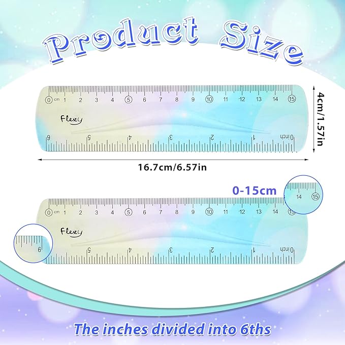 2 Pieces Flexible Ruler, Color Plastic Ruler Shatterproof Straight Edge Plastic Soft Bendable for School Classroom Office Kids & Adults (6inch)