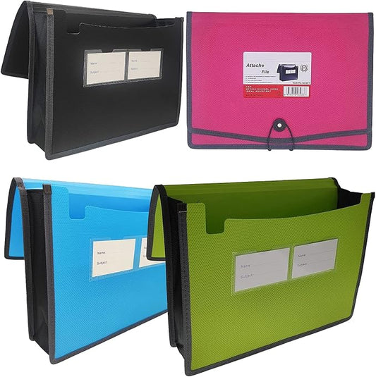 Premium Quality Plastic Expanding File Folder Document Organizer, 3.5" Expansion, A4 Letter Size for Home School Office Organization, 4 Pack