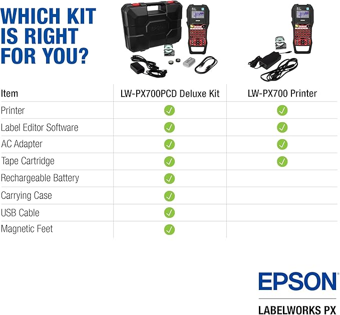 Epson LABELWORKS LW-PX700 Industrial Label Maker Kit & 212IBYPX Genuine PET (Polyester) Tape Cartridge - Black on Yellow Label Maker Tape, Strong Adhesive - 1/2" (12MM) Wide, 30'
