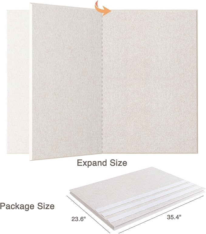 Thickened Bulletin Board - 47 x 35 Inches, Decorative Felt Board Pin Board for Wall - 4' x 3' Foldable Photo Display Board with Self-Adhesive Tape, Includes 20 Push Pins - Oatmeal