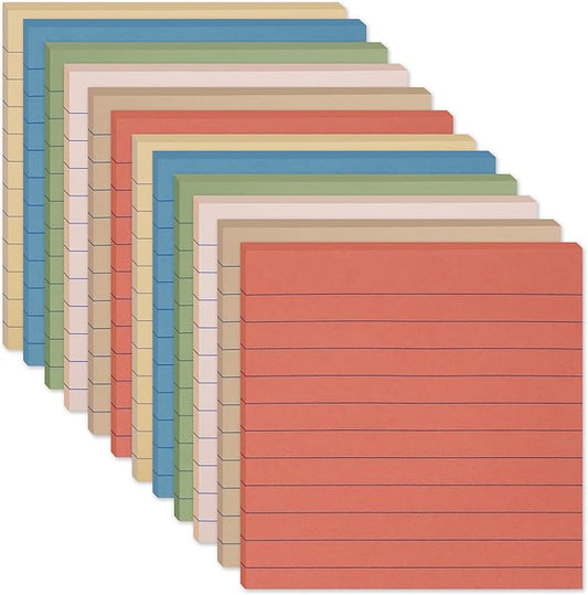 (12 Pack) Lined Sticky Notes 4x4 in, Vintage Colors Self Sticky Notes Pad Its Super Sticking Power Memo Pads, 4x4 Large Square Sticky Notes for Office, Home, School, Meeting