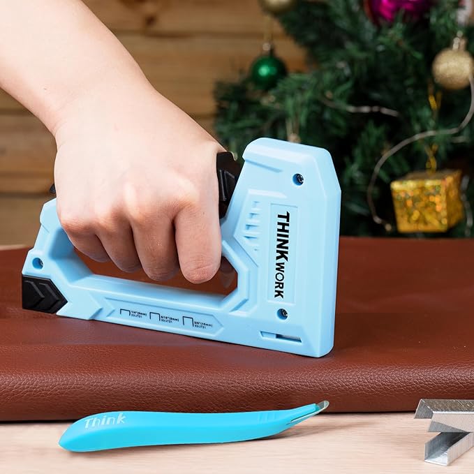 THINKWORK Light Duty Staple Gun - Upholstery Staple Gun for Wood with 1600pcs JT21 Staples 1/4", 5/16", 3/8" and Staple Remover, Fabric Stapler Gun for Crafts, Home Use, Wall, DIY, Lights Decora, Blue
