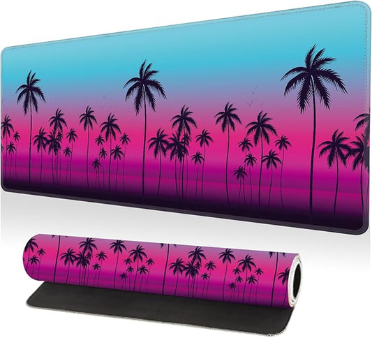 Large Desk Mat, Desk Matt for Desktop, Computer Gaming Mouse Pads, Anti-Slip Rubber Base, Stitched Edges Soft Mat for Desktop Office Home 31.5 x 11.8 Inches (Neon Palm)