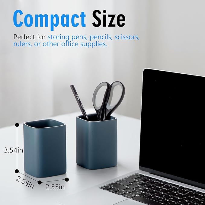 Pen Holder, 2 Pack Pencil Holder for Desk ,Ceramic Pencil Cup Desk Organizer, Makeup Brush Holder Cute, Stationery Accessories for Office, School, Home (Matte blue)