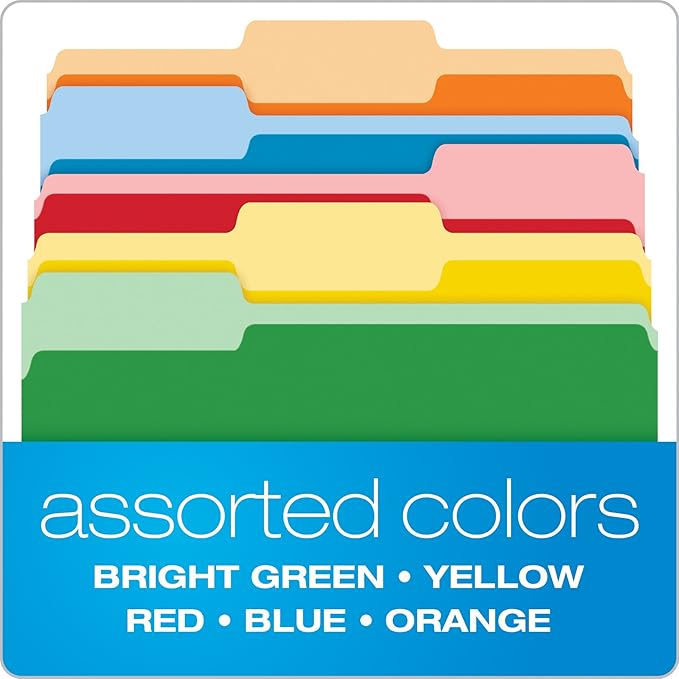 Pendaflex Two-Tone Color File Folders, Letter Size, Assorted Colors, 1/3 Cut, 100 per box (152 1/3 ASST)