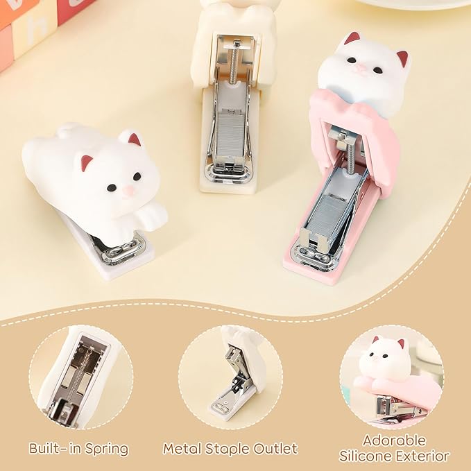 Honagu Mini Cute Animal Stapler with Staples, Cartoon Stereoscopic Silicone (PVC) Stapler, Labor-Saving Office Supplies for Students Kids (Pink Puppy)
