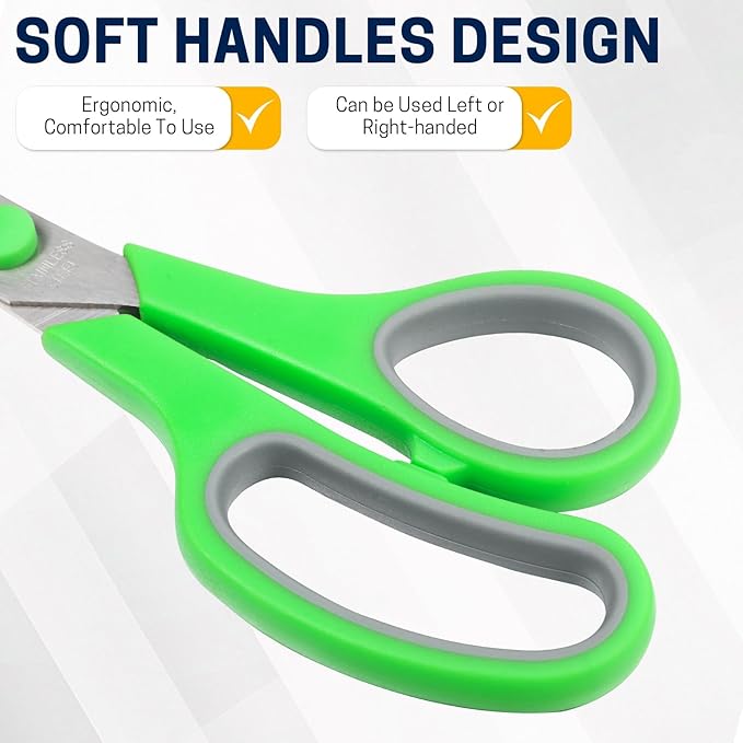 8" 12 Pack All Purpose Heavy Duty Scissors- Comfort-Grip Sharp Scissors for Office School Sewing Fabric Craft High/Middle School Student Teacher Scissor, Right/Left Hand