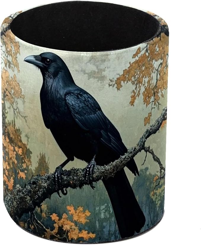 _Black Crow Sitting on Branch of Oak Tre (1) Pen Holder Stand Cup Pencil Holder Organizer Makeup Brush Holders for Home Office Desk
