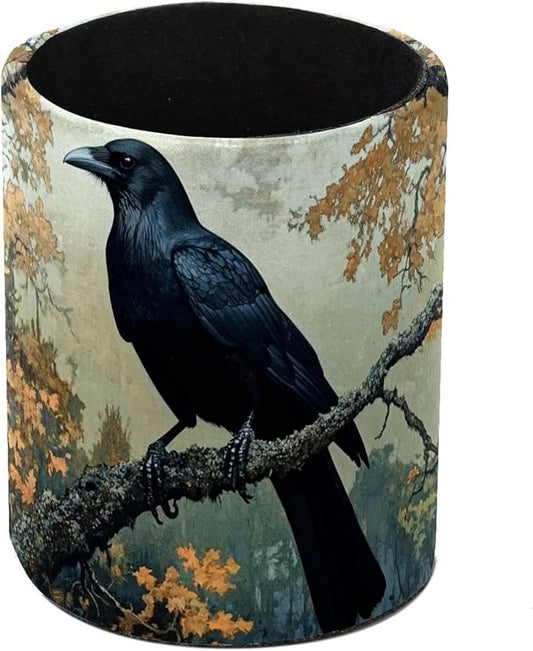 _Black Crow Sitting on Branch of Oak Tre (1) Pen Holder Stand Cup Pencil Holder Organizer Makeup Brush Holders for Home Office Desk