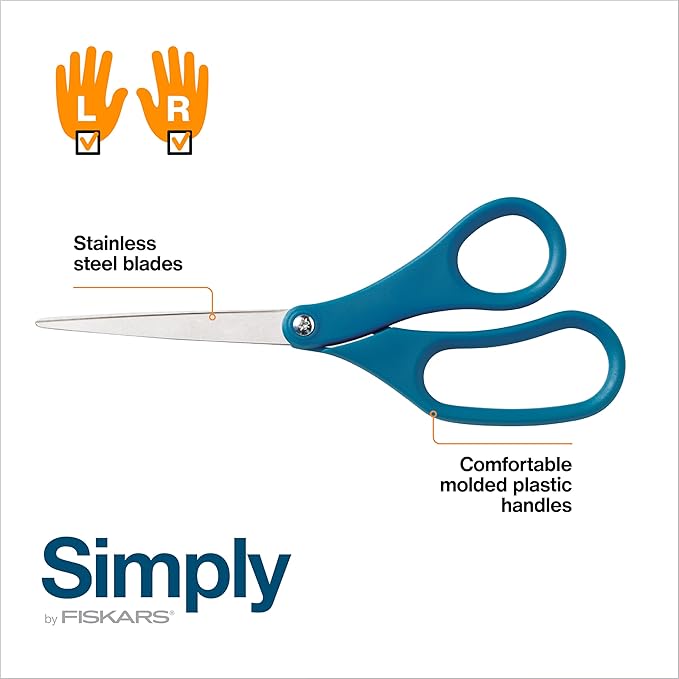 Fiskars 8" Scissors for Office - Stainless Steel Scissors - All Purpose Cutting for Home, Arts & Crafts - Blue