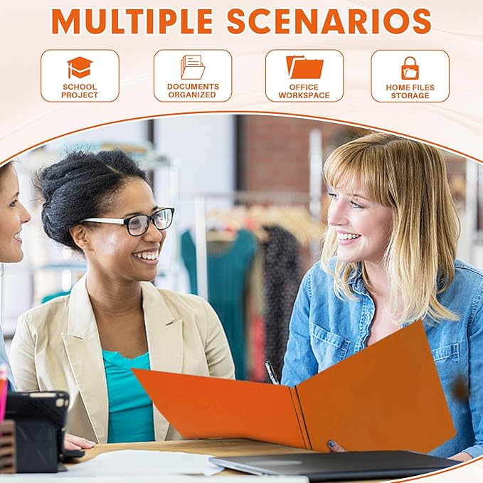 Two Pocket Folders, RAZCC 75 Pack Two Pocket Folders with Prongs, 3 Prong Folders Fit Letter Size Paper, Pocket File Folders for School Office Home Business, Orange