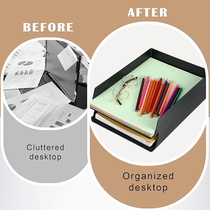 Wenqik 12 Pcs Stackable Paper Trays Rectangular Plastic Desk Holder Desktop Document File Organizer Storage Letter for Office Classroom (Black)