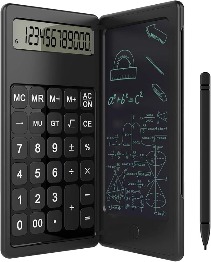 Doodle Pad Calculators, Kids Calculator with Writing Tablet & 6 LCD Display, 12 Digit Electronic Board Drawing/Memo Pads