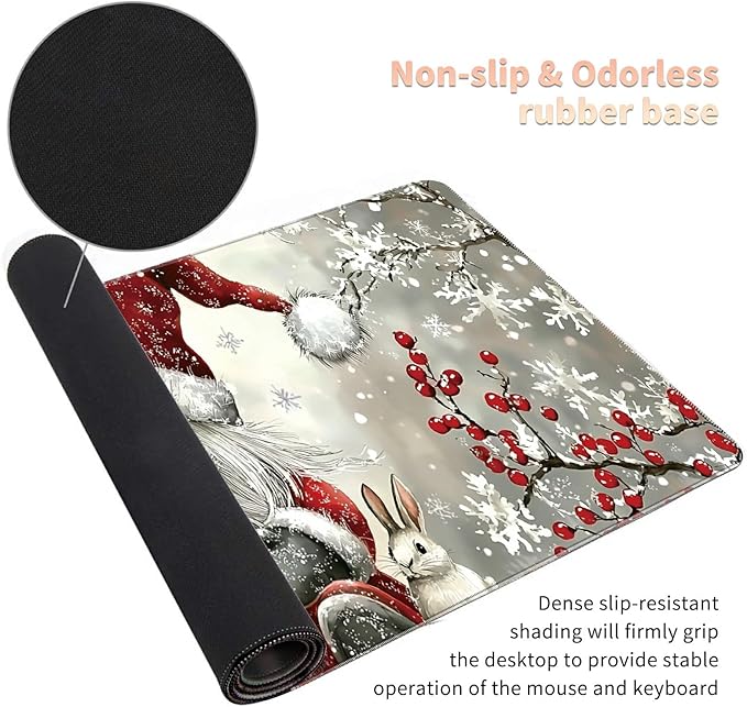 Desk Mat Large Gaming Mouse Pad (31.5x11.8 inch) with Stitched Edges, XL Mouse Pad +Coaster, Extended Mouse Mat Keybroad Mousepad Non-Slip Rubber for Gamer Men Women, Winter Santa Claus