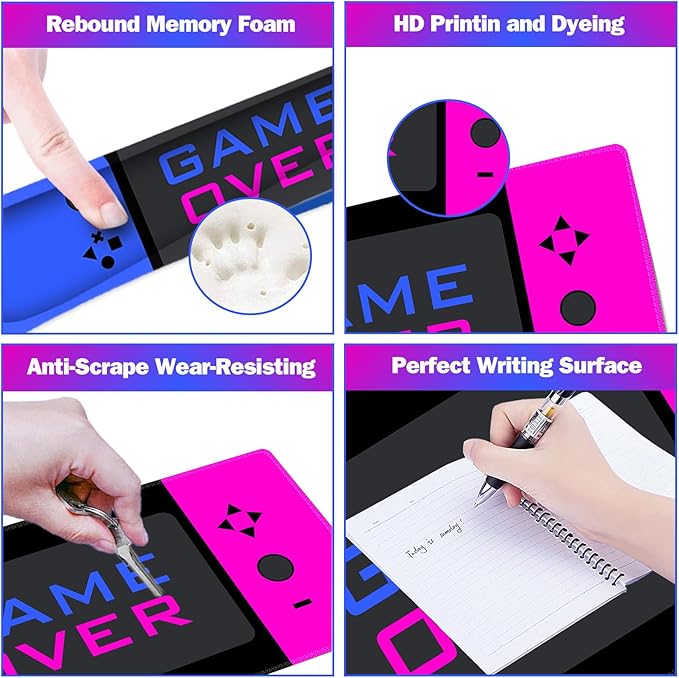 ARTSO Large Gaming Mouse Pad, Keyboard Wrist Rest Pad & Wrist Support Mousepad Set, Stitched Edge, Extended, Non-Slip Base, Memory Foam Desk Mat Office, Home, Blue Purple Game Console