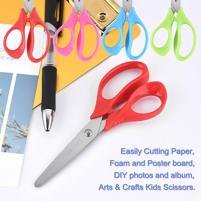 5" Kids Scissors,12 Pack Safety Children Scissors,Stainless Steel Blades Comfort-Grip Handles Small Craft Scissor for Kids,Great for DIY,Arts,Home,School Classroom Student Use Assorted Colors