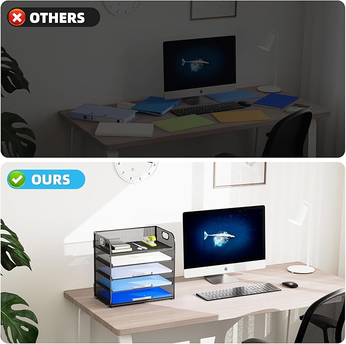 Marbrasse Desk Organizer - 5 Tier Paper Letter Tray, Mesh File Organizer with Handle for Office, School and Home