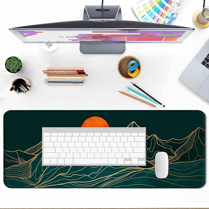 Minimalist Gold Mountain Desk Mat, Extended Large Gaming Abstract Mouse Pad, Computer Keyboard Laptop Mousepad for Work, Game, Office and Home, XL