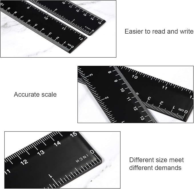 eBoot Plastic Ruler Straight Ruler Plastic Measuring Tool 12 Inches and 6 Inches, 2 Pieces (Black)