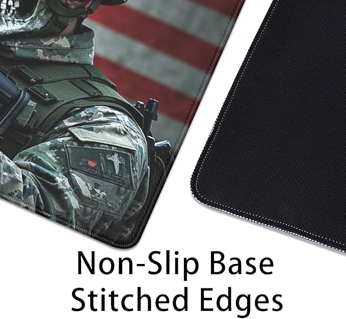 America Skeleton Warrior Mouse Pad,US Flag Soldier XL Mousepad Desk Pad with Stitched Edges,Non-Slip Waterproof Rubber Base Mouse Mat Desk Mat for Office Computer Keyboard Laptop Home(27.5x11.8 in)