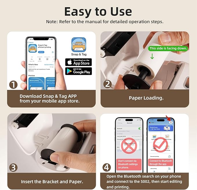 ORGSTA S002 Sticker Printer - Mini Printer Portable Thermal Sticker Maker, Bluetooth Print Pod Inkless Label Maker for Photos, Journal, Receipts, DIY Creation