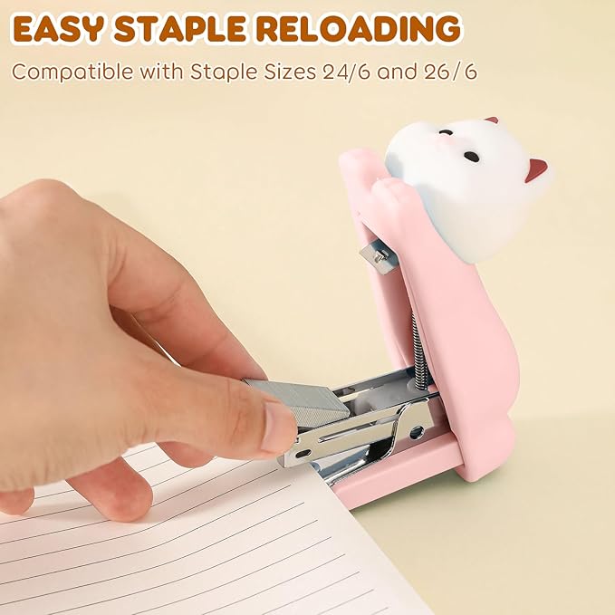 Honagu Mini Cute Animal Stapler with Staples, Cartoon Stereoscopic Silicone (PVC) Stapler, Labor-Saving Office Supplies for Students Kids (Pink Puppy)