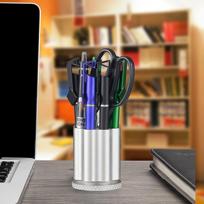Rotating Revolver Pen Holder, Gun Cylinder Pen Holders, Favorite Pencil Holder and Perfect Stationery Supplies (Silver)