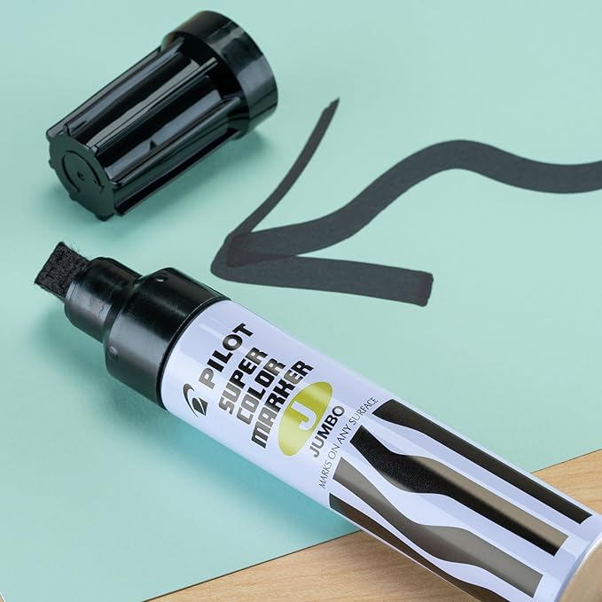 PILOT Super Color Jumbo Refillable Permanent Markers, Black Ink, Extra-Wide Chisel Point, 12-Pack (43100)