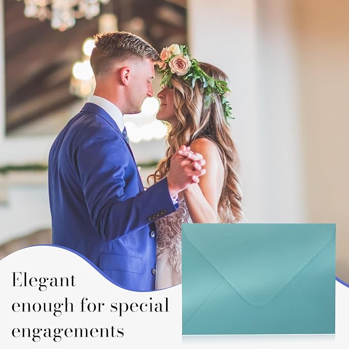Shimmery Blue Envelope A7-100 PCS Goefun V Flap Invitation Envelopes for Wedding, Announcements, Mailing, Greeting Cards, 5.25 x 7.25 inches