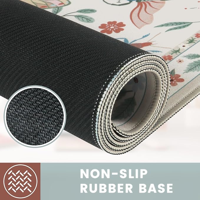 HAOCOO Desk Matt for Desktop,Cute Mouse Pad, Floral Desk Pad, Large Mouse Pad with Non-Slip Base, Waterproof Computer Mouse Mat for Gaming, Keyboard Mat Sets for Women Office Decor(Beige)