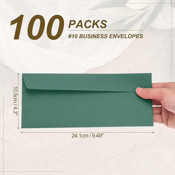 PATIKIL 100 Pack Dark Green #10 Business Envelopes, Colored Self Seal Letter Size Envelopes for Business Mailing Office Checks Invitation, 4-1/8 x 9-1/2 Inches