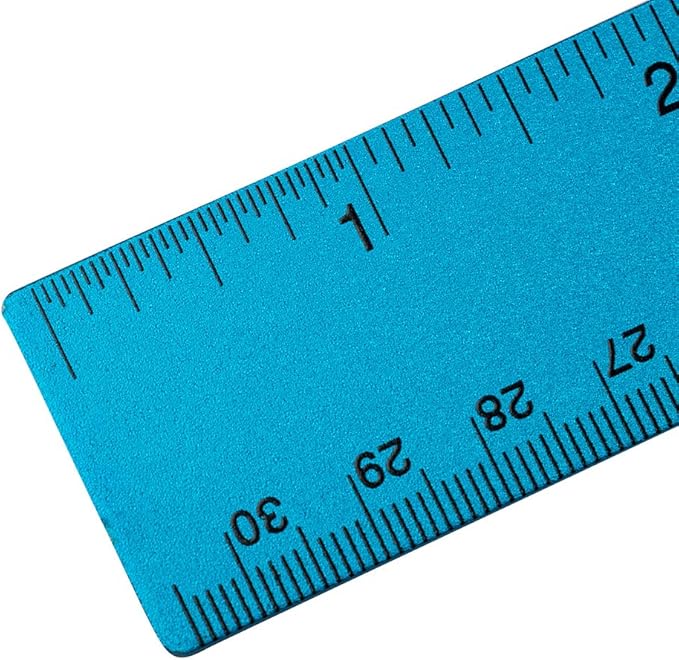 JAM PAPER Strong Aluminum Ruler - 12 Inch - Metal Ruler with Non-Skid Cork Backing - Blue Metallic - Sold Individually