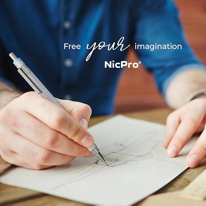 Nicpro Blocky Gear 0.5 mm & 0.7 mm Mechanical Pencils Set in Case, Metal Pencil with 6 Tube Lead Refills, Eraser, Eraser Refills for Professional & Adult Art Writing Drafting Drawing Sketching